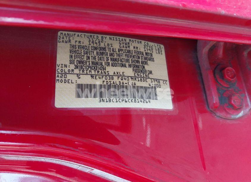 Photo 9 of 2012 Nissan Versa 1.8 S (VIN 3N1BC1CP6CK814264)