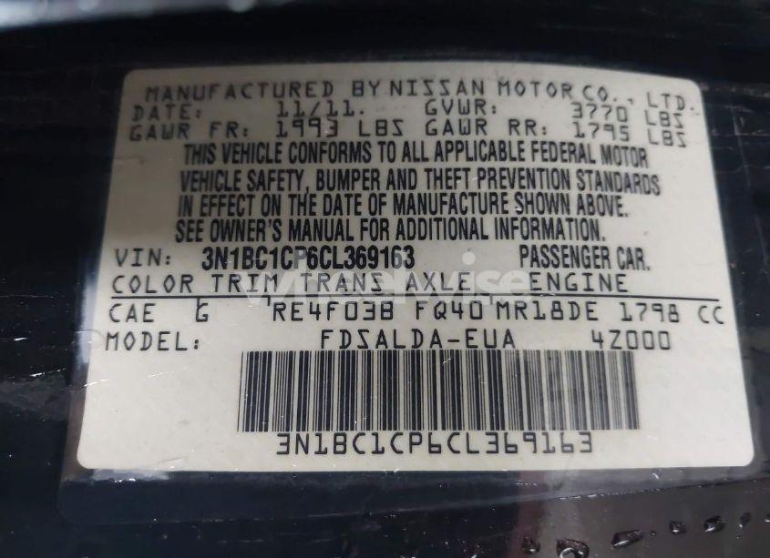 Photo 9 of 2012 Nissan Versa 1.8 S (VIN 3N1BC1CP6CL369163)