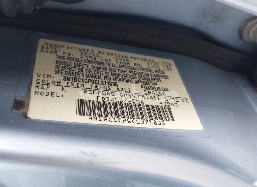 Photo 9 of 2012 Nissan Versa 1.8 SL (VIN 3N1BC1CP6CL371835)