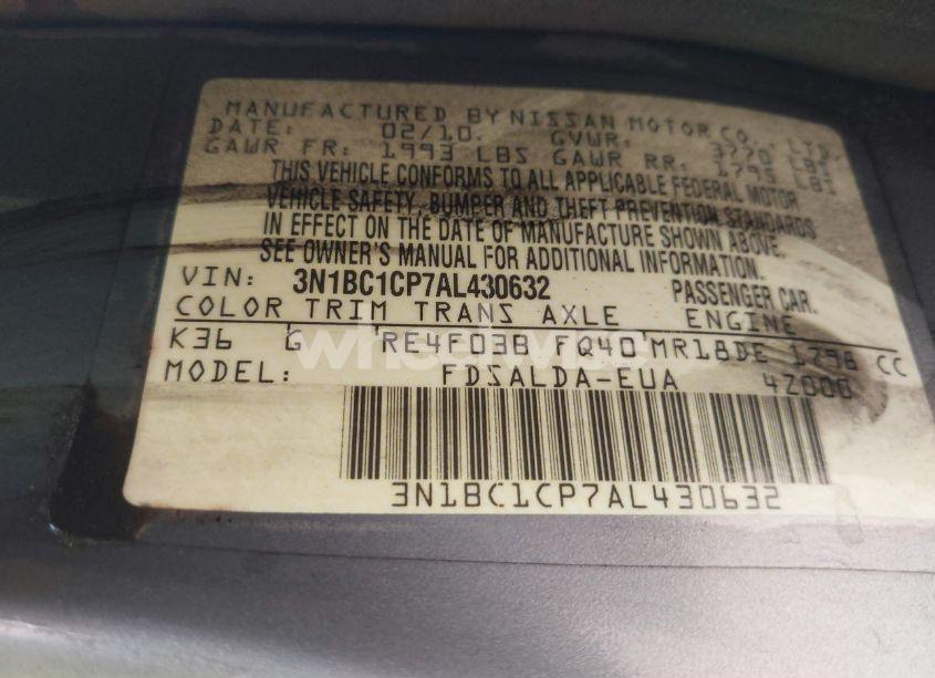 Photo 9 of 2010 Nissan Versa 1.8S (VIN 3N1BC1CP7AL430632)