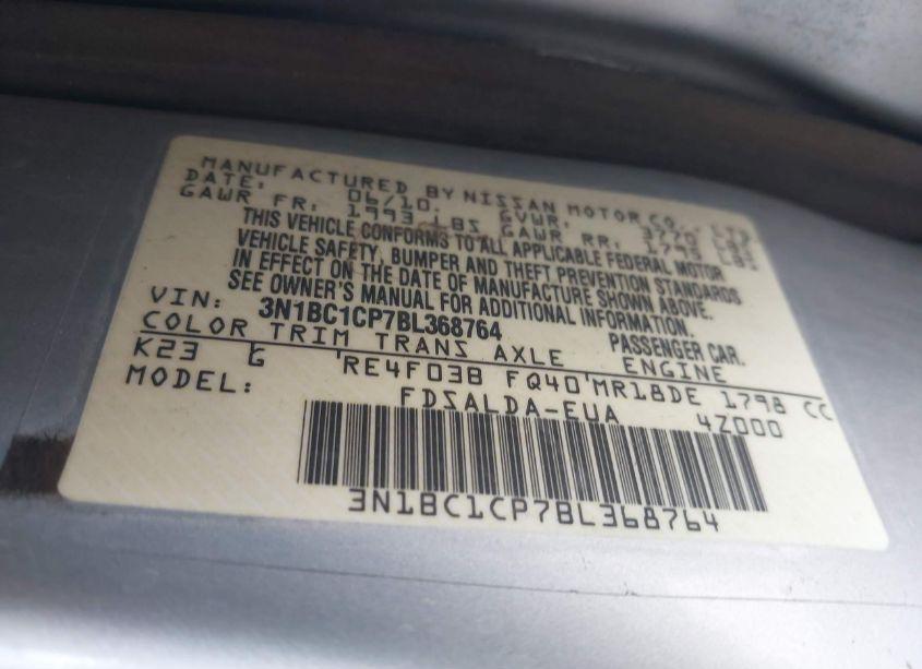 Photo 9 of 2011 Nissan Versa 1.8S (VIN 3N1BC1CP7BL368764)