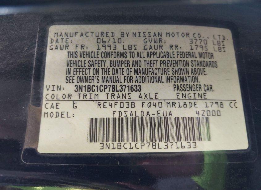 Photo 9 of 2011 Nissan Versa 1.8S (VIN 3N1BC1CP7BL371633)