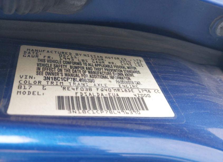 Photo 9 of 2011 Nissan Versa 1.8S (VIN 3N1BC1CP7BL496390)
