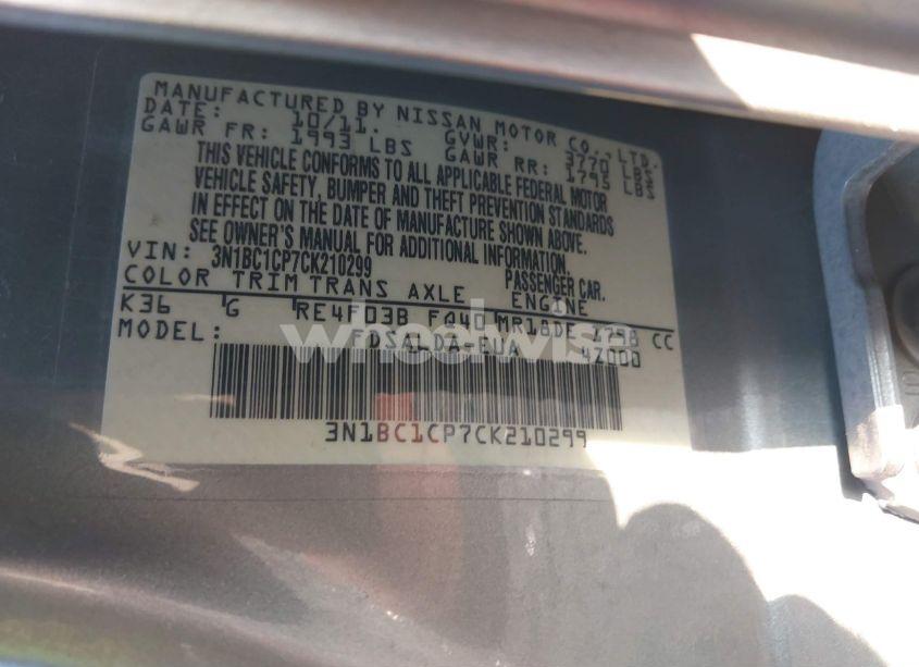 Photo 9 of 2012 Nissan Versa 1.8 S (VIN 3N1BC1CP7CK210299)