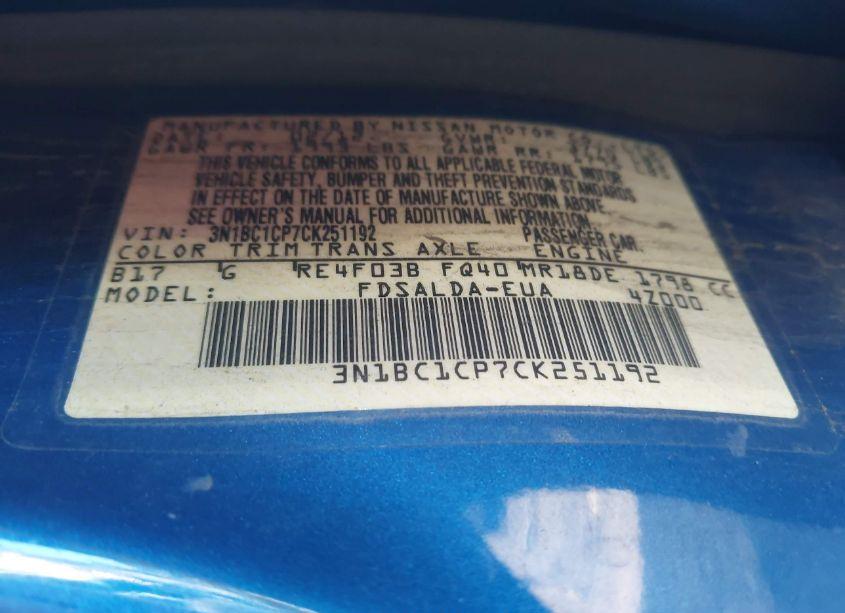 Photo 9 of 2012 Nissan Versa 1.8 S (VIN 3N1BC1CP7CK251192)