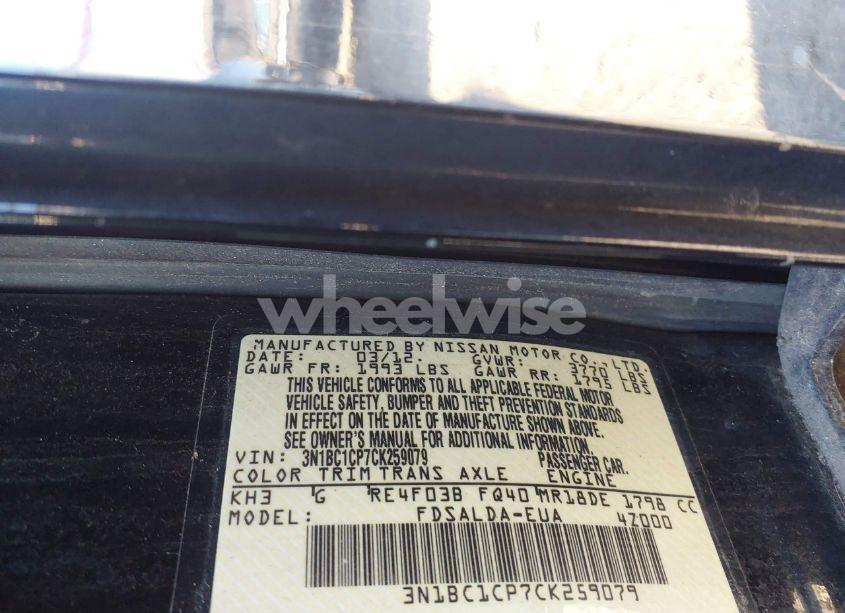 Photo 9 of 2012 Nissan Versa 1.8 S (VIN 3N1BC1CP7CK259079)