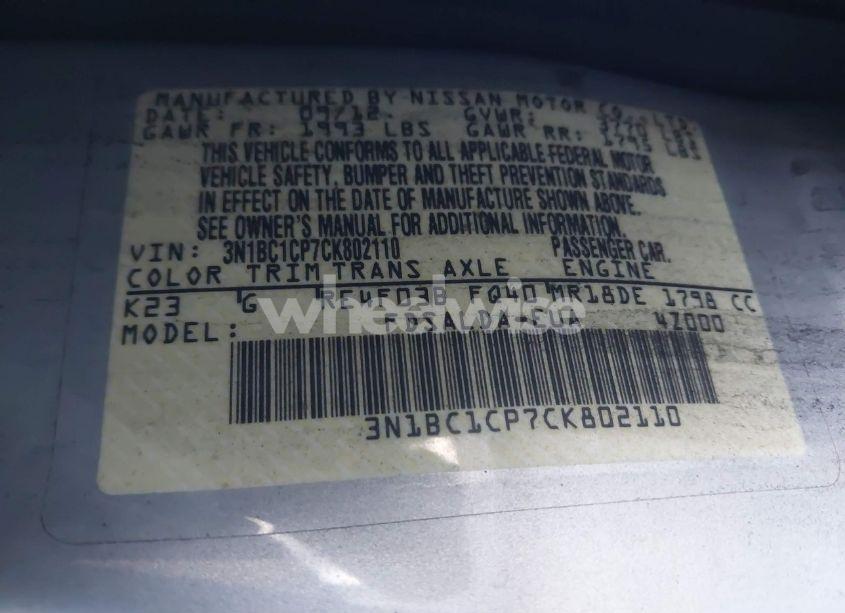 Photo 9 of 2012 Nissan Versa 1.8 S (VIN 3N1BC1CP7CK802110)