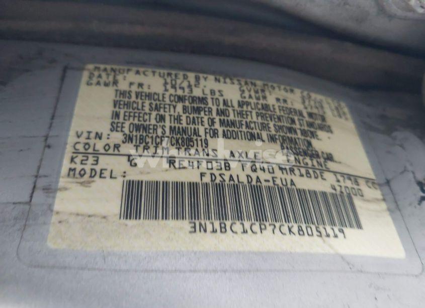 Photo 9 of 2012 Nissan Versa 1.8 S (VIN 3N1BC1CP7CK805119)