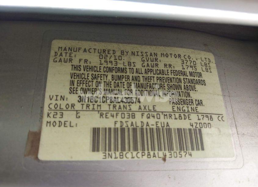 Photo 9 of 2010 Nissan Versa 1.8S (VIN 3N1BC1CP8AL430574)