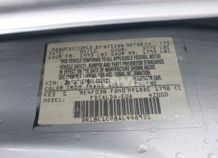 Photo 9 of 2010 Nissan Versa 1.8S (VIN 3N1BC1CP8AL448931)