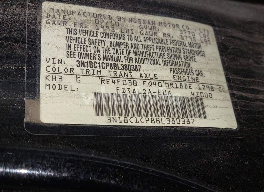 Photo 9 of 2011 Nissan Versa 1.8S (VIN 3N1BC1CP8BL380387)