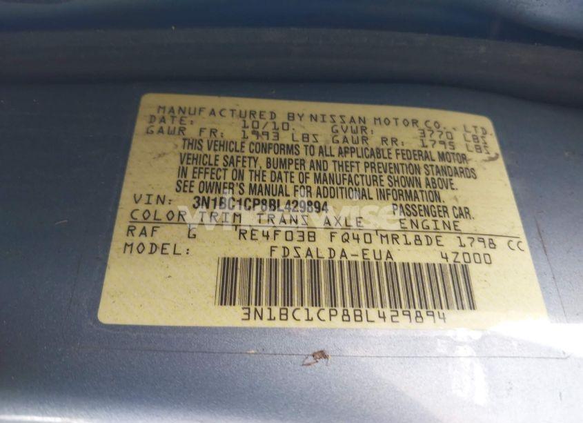 Photo 9 of 2011 Nissan Versa 1.8S (VIN 3N1BC1CP8BL429894)