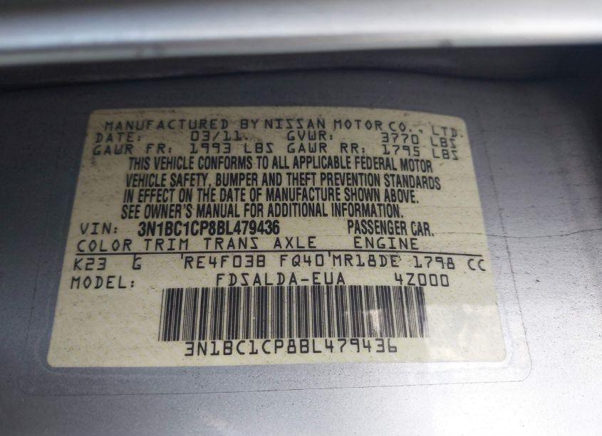 Photo 9 of 2011 Nissan Versa 1.8S (VIN 3N1BC1CP8BL479436)