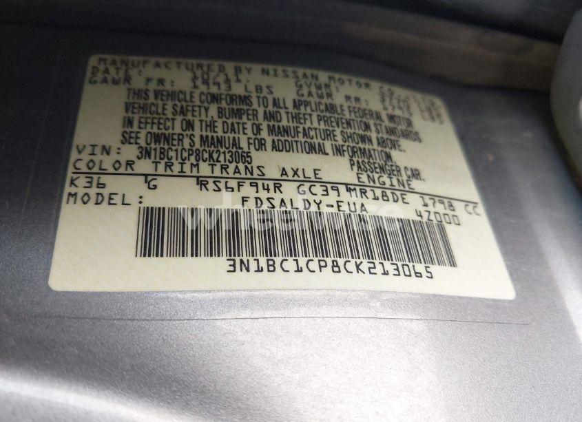 Photo 9 of 2012 Nissan Versa 1.8 S (VIN 3N1BC1CP8CK213065)