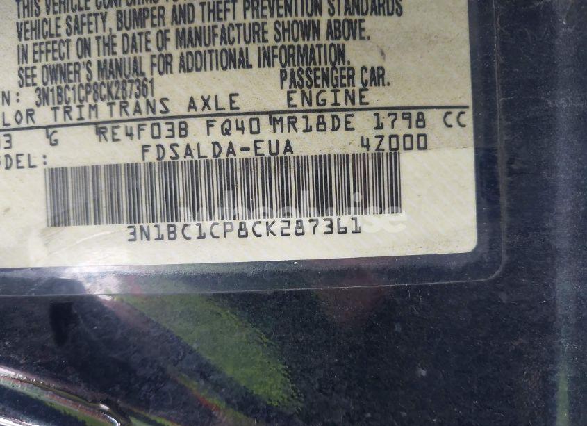 Photo 9 of 2012 Nissan Versa 1.8 S (VIN 3N1BC1CP8CK287361)