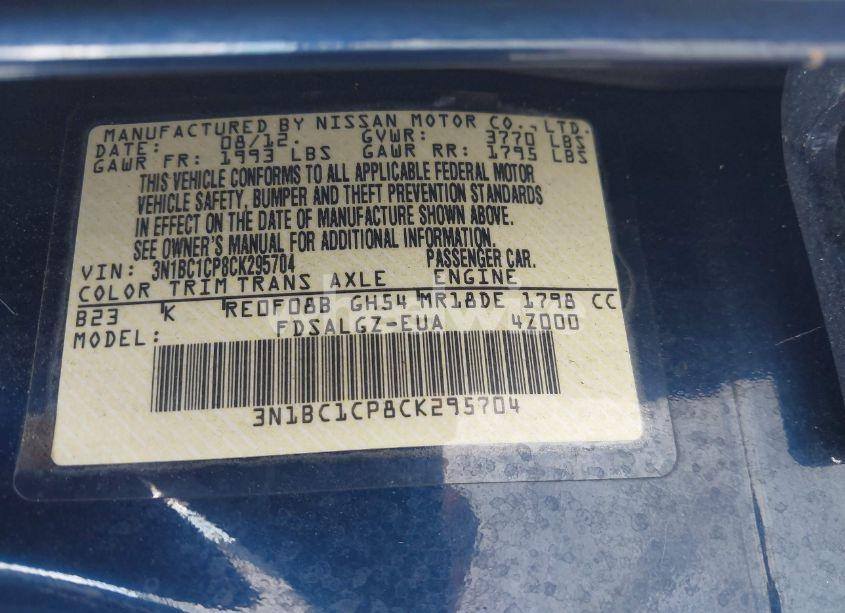 Photo 9 of 2012 Nissan Versa 1.8 SL (VIN 3N1BC1CP8CK295704)