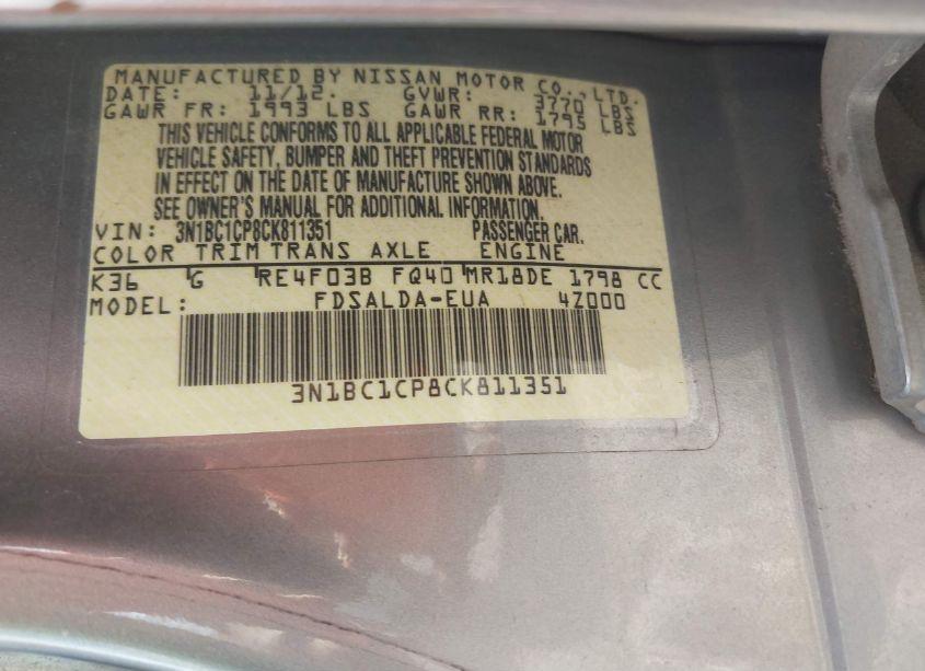 Photo 9 of 2012 Nissan Versa 1.8 S (VIN 3N1BC1CP8CK811351)