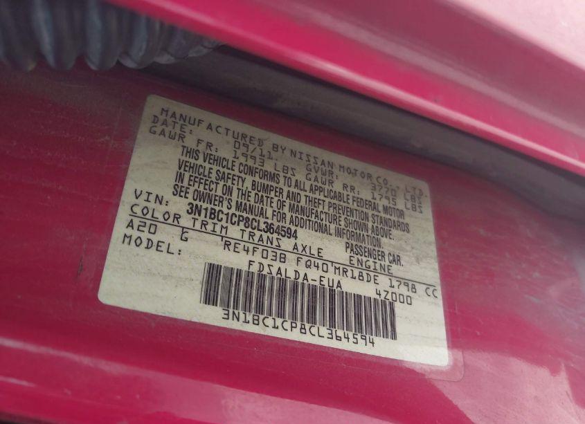 Photo 9 of 2012 Nissan Versa S (VIN 3N1BC1CP8CL364594)