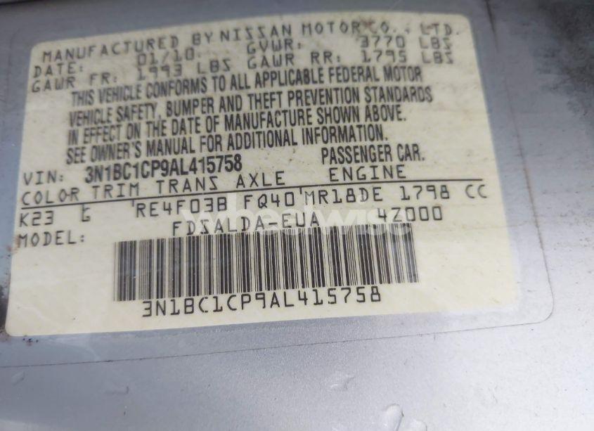 Photo 9 of 2010 Nissan Versa 1.8S (VIN 3N1BC1CP9AL415758)