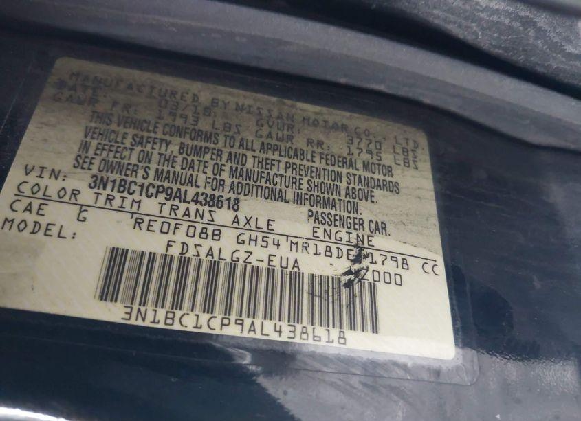 Photo 9 of 2010 Nissan Versa 1.8SL (VIN 3N1BC1CP9AL438618)