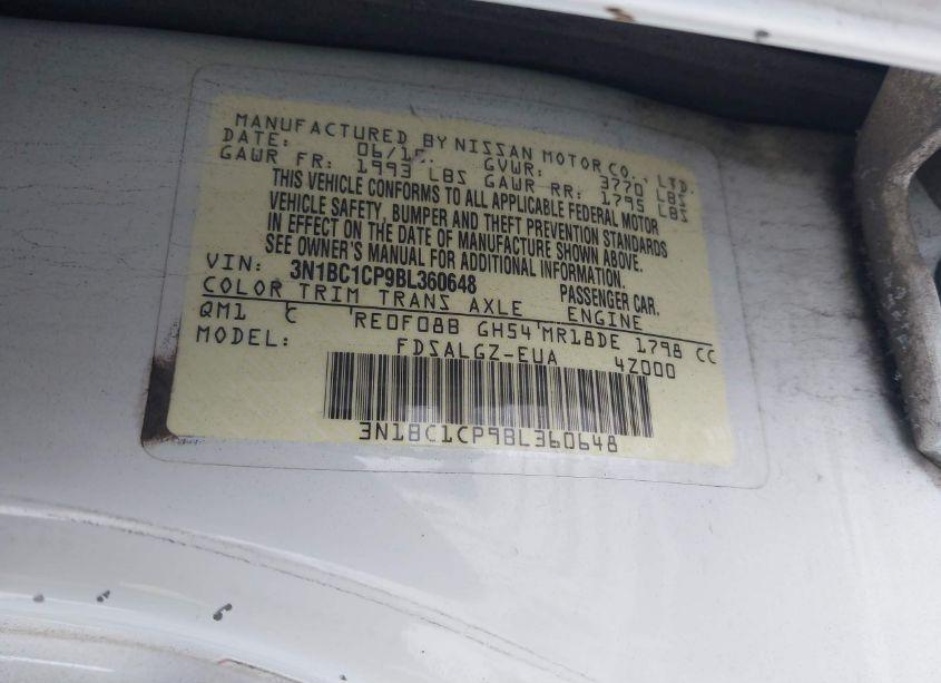 Photo 9 of 2011 Nissan Versa 1.8SL (VIN 3N1BC1CP9BL360648)