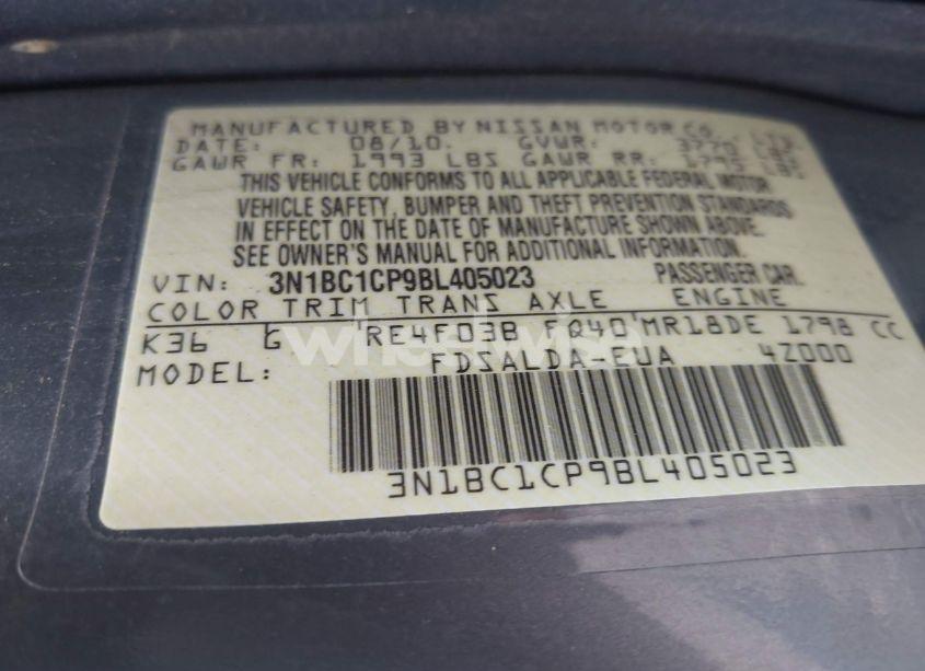 Photo 9 of 2011 Nissan Versa 1.8S (VIN 3N1BC1CP9BL405023)