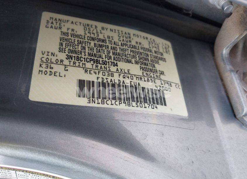 Photo 9 of 2011 Nissan Versa 1.8S (VIN 3N1BC1CP9BL501704)