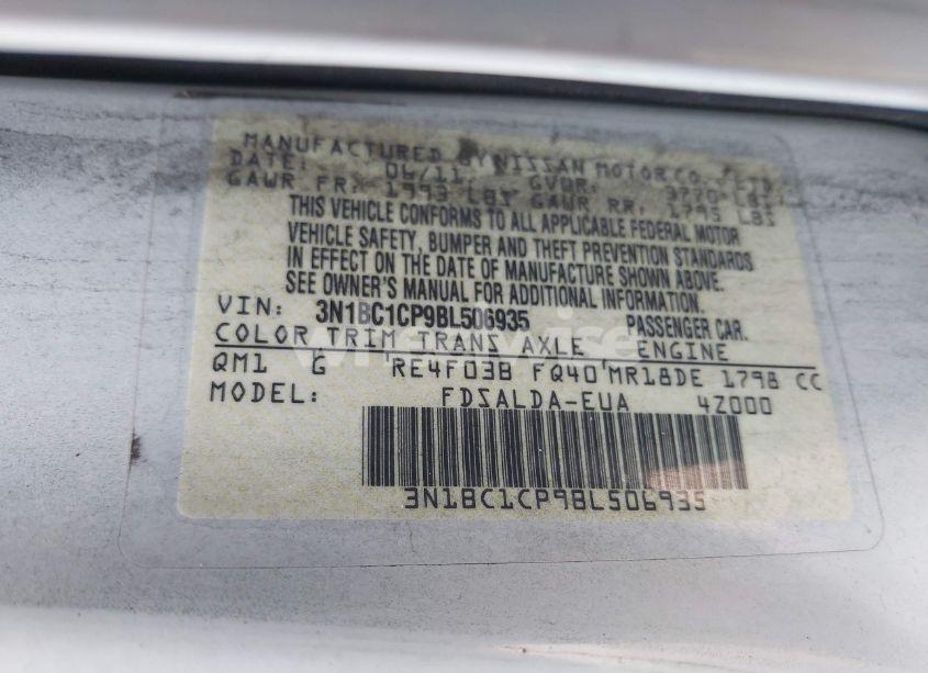 Photo 9 of 2011 Nissan Versa 1.8S (VIN 3N1BC1CP9BL506935)