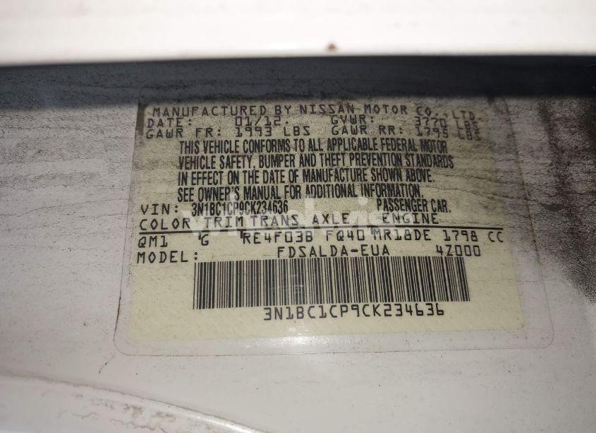 Photo 9 of 2012 Nissan Versa 1.8 S (VIN 3N1BC1CP9CK234636)