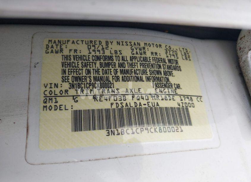 Photo 9 of 2012 Nissan Versa 1.8 S (VIN 3N1BC1CP9CK800021)