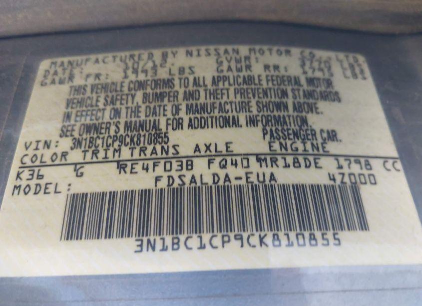 Photo 9 of 2012 Nissan Versa 1.8 S (VIN 3N1BC1CP9CK810855)