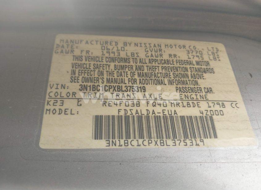 Photo 9 of 2011 Nissan Versa 1.8S (VIN 3N1BC1CPXBL375319)