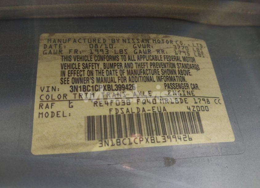 Photo 9 of 2011 Nissan Versa 1.8S (VIN 3N1BC1CPXBL399426)