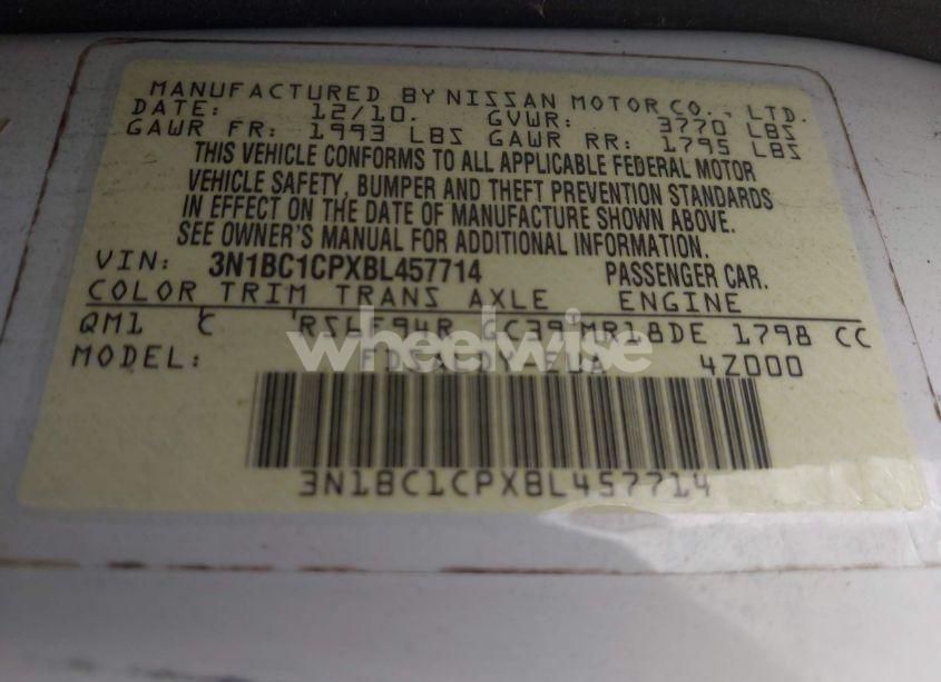 Photo 9 of 2011 Nissan Versa 1.8S (VIN 3N1BC1CPXBL457714)