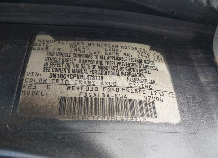 Photo 9 of 2011 Nissan Versa 1.8S (VIN 3N1BC1CPXBL473718)