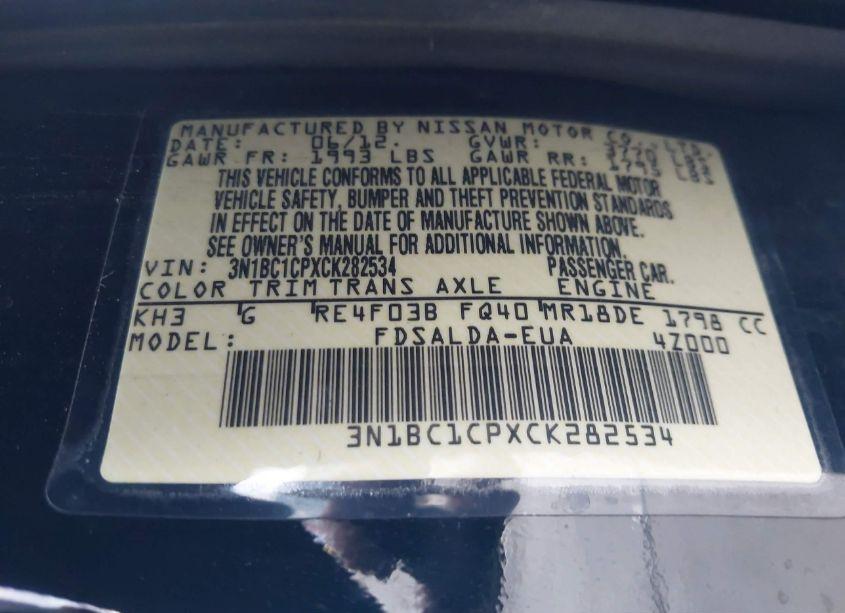 Photo 9 of 2012 Nissan Versa 1.8 S (VIN 3N1BC1CPXCK282534)