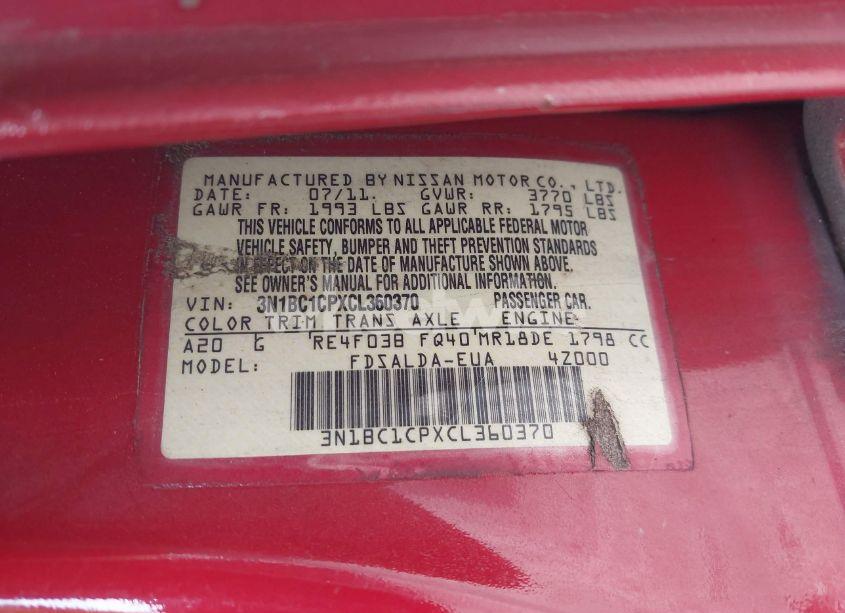 Photo 9 of 2012 Nissan Versa 1.8 S (VIN 3N1BC1CPXCL360370)