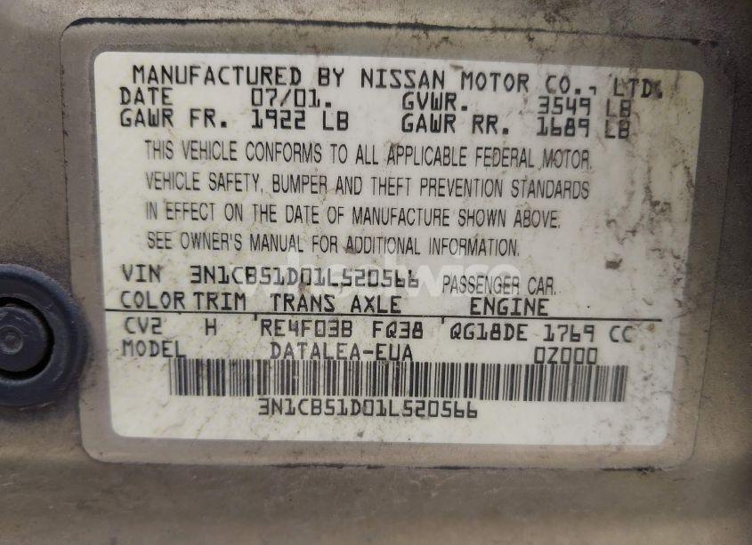 Photo 9 of 2001 Nissan Sentra GXE (VIN 3N1CB51D01L520566)