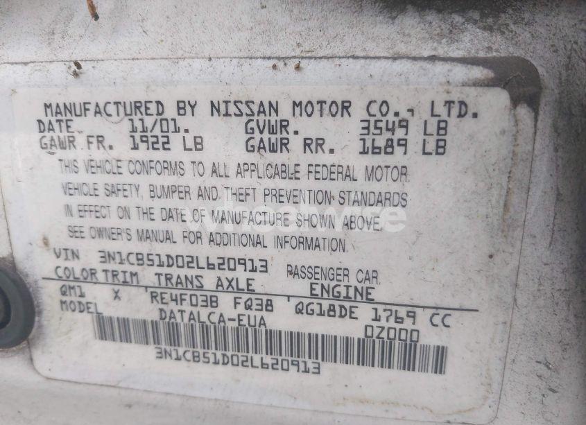 Photo 9 of 2002 Nissan Sentra XE (VIN 3N1CB51D02L620913)
