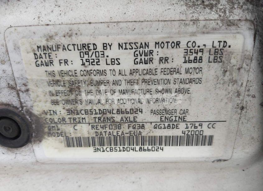 Photo 9 of 2004 Nissan Sentra 1.8S (VIN 3N1CB51D04L866024)