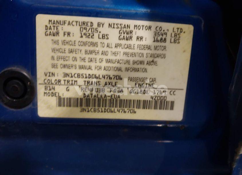 Photo 9 of 2006 Nissan Sentra 1.8S (VIN 3N1CB51D06L476706)