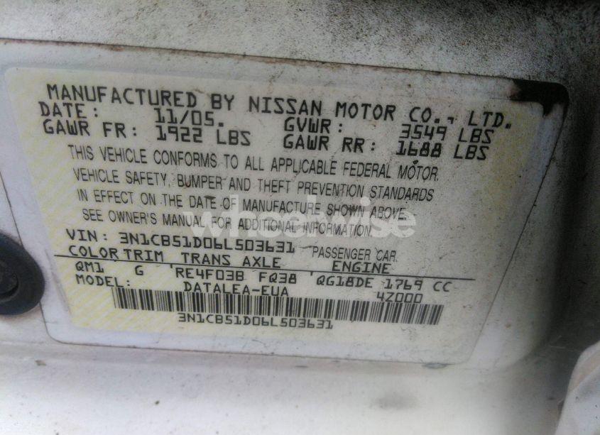 Photo 9 of 2006 Nissan Sentra 1.8S (VIN 3N1CB51D06L503631)