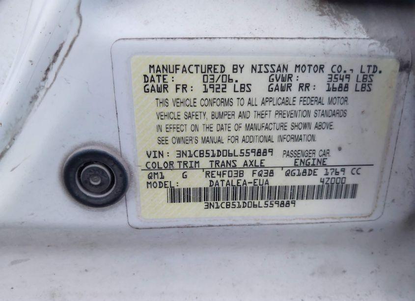 Photo 9 of 2006 Nissan Sentra 1.8S (VIN 3N1CB51D06L559889)