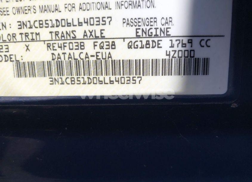 Photo 9 of 2006 Nissan Sentra 1.8 (VIN 3N1CB51D06L640357)