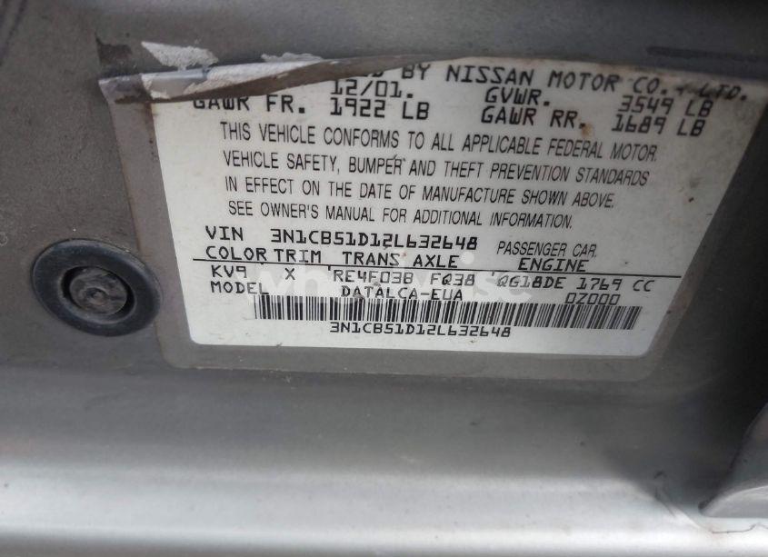 Photo 9 of 2002 Nissan Sentra XE (VIN 3N1CB51D12L632648)