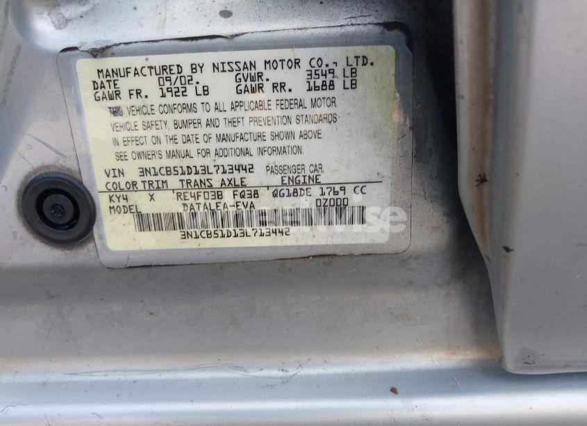Photo 9 of 2003 Nissan Sentra GXE/XE (VIN 3N1CB51D13L713442)