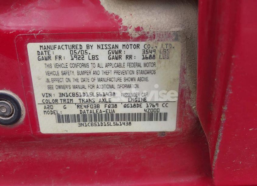 Photo 9 of 2005 Nissan Sentra 1.8S (VIN 3N1CB51D15L561438)