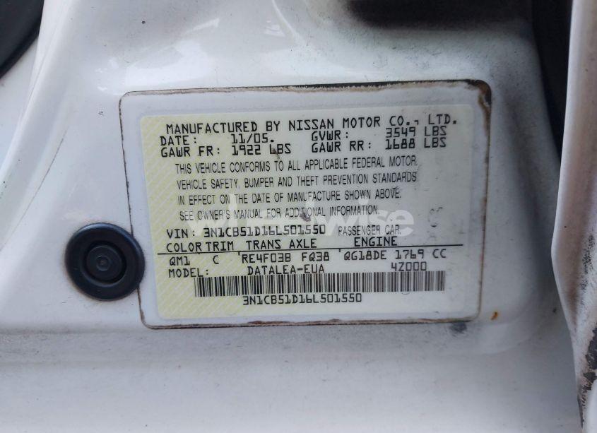 Photo 9 of 2006 Nissan Sentra 1.8S (VIN 3N1CB51D16L501550)