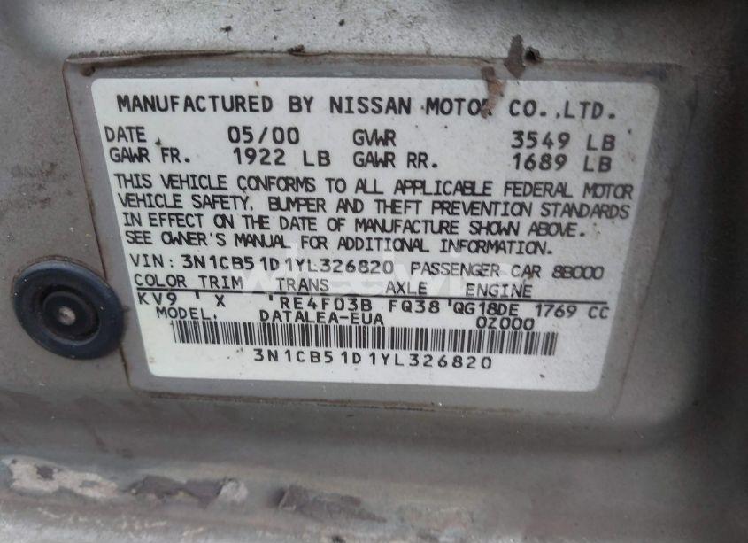 Photo 9 of 2000 Nissan Sentra GXE/XE (VIN 3N1CB51D1YL326820)