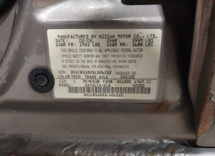 Photo 9 of 2005 Nissan Sentra 1.8 (VIN 3N1CB51D25L526312)